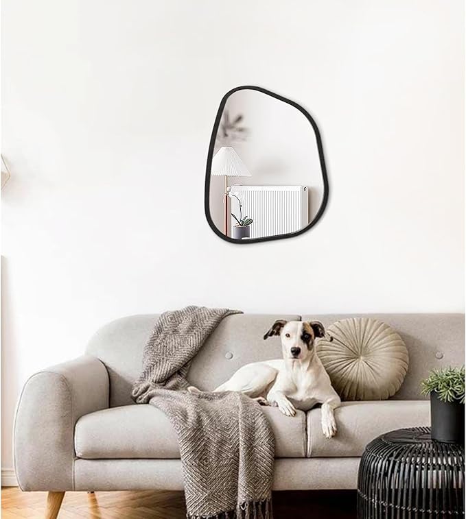 Asymmetrical Small Wall Mirror Irregular Wood Frame Modern Unique Accent Wall Mirror Decorative Vanity Bathroom Living Room Bedroom Entryway Hallway Artistic Wavy Mirror Small 16"x12"