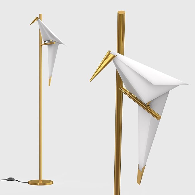 62 Inch Modern Bird Floor Lamp, Gold Bird Swing Floor Light Fixtures for Dining Room, LED Origami Swing Paper Crane Standing Floor Lamp for Living Room