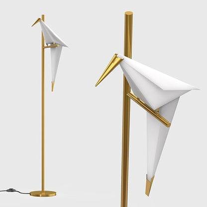 62 Inch Modern Bird Floor Lamp, Gold Bird Swing Floor Light Fixtures for Dining Room, LED Origami Swing Paper Crane Standing Floor Lamp for Living Room