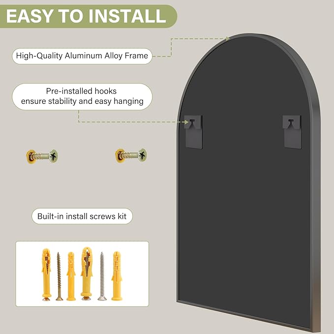 XRAMFY 20"x30" Black Arched Bathroom Mirror - Wall Mirror for Bathroom, Metal Frame Vanity Mirror, Dresser Mirror, Arch Decorative Mirrors for Living Room, Bedroom, Entryway, Mantle