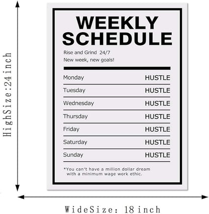 Weekly Schedule Inspirational Wall Art Motivational Entrepreneur Quote Painting Prints on Canvas Success Inspiring Hustle Posters Rise Grind Pictures Artwork Home Office Decor Framed (18”Wx24”H)