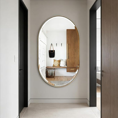 POZINO Oblong Beveled Mirror, 48"x28" Modern Bathroom Vanity Mirror Over Sink, Pill Shaped Capsule Wall Mounted Mirrors for Living Room Bedroom Entryway, Hangs Vertically or Horizontally