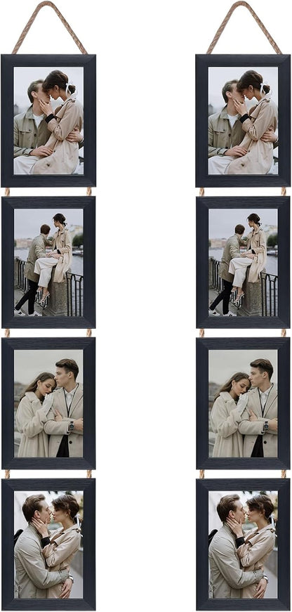 Lavezee 4x6 Black Hanging Collage Picture Frames Set of 2, 8 Opening Vertical Frame Made to Display 4 by 6 Inch Photo for Wall Decor