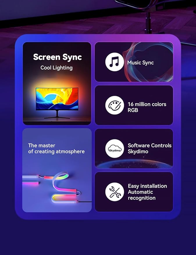 Monitor LED Backlights for PC & Mac, LED Strip Light Sync with Screen Color/Music, Computer Light Bar Behind Screen, LEDs for Desk Gaming, USB Port,Software Control, G100 (4-Side 24inch)