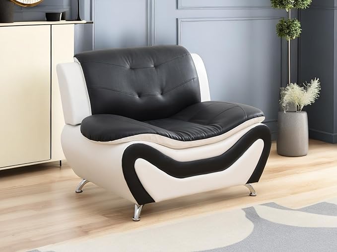 Leather Couches for Living Room, Living Room Couch Set, Sofa for Bedroom, Apartment, Living Room Furniture Sets (a-Leather Black&White, Chair)