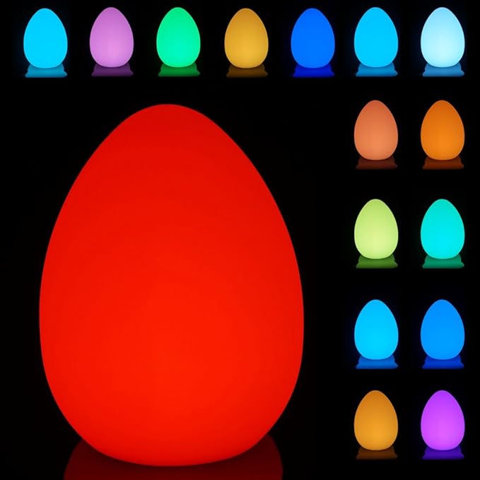 Mr.Go 11-Inch LED Egg Lamp with Remote - Color-Changing, Cordless, Waterproof, Rechargeable Night Light Mood Lighting - 16 RGB Colors, 4 Modes, Dimmable - Great as Table Centerpiece or Room Decoration