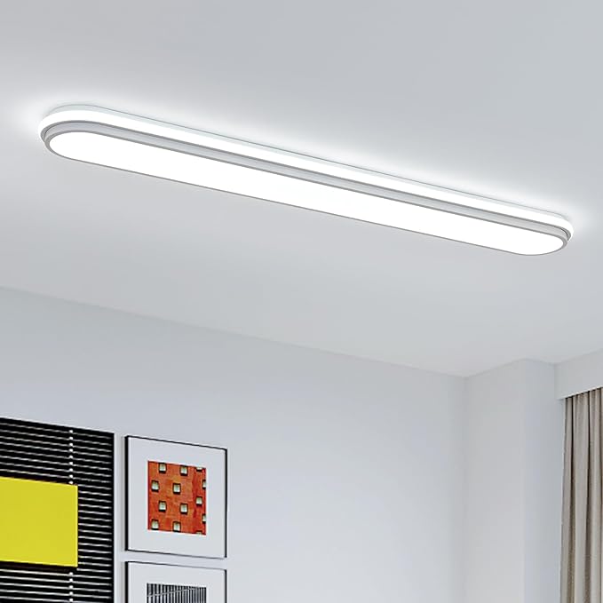 4Ft Linear LED Ceiling Light, 68W 6500K Cool White Ultra Thin Low Profile Fixture, Modern Metal Design, Bright Lighting for Kitchen, Home, Office, Energy-Saving Ceiling Lamp for Daily Use