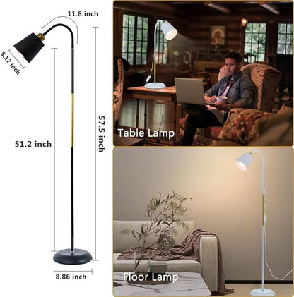 Floor Reading Lamp, Industrial Metal Floor Lamps for Living Room with Adjustable Bendable 2 in 1 Reading Table Lamps for Living Room Bedroom Office, 12W Bulb Included (White)