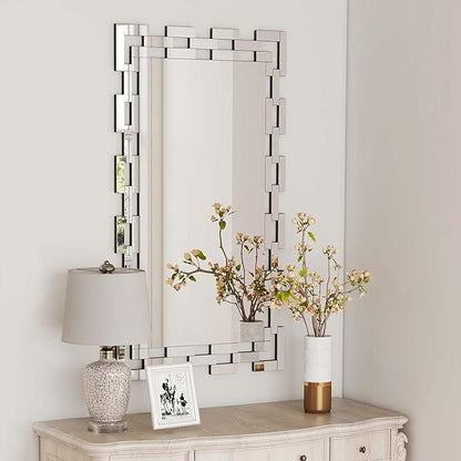 Chende Large Wall Mirrors for Decor, 47'' x 24'' Narrow Bathroom Mirror for Vanity with Frameless Glass Frame, Modern Decorative Mirror for Entryway, Living Room, Dining Room, Fireplace