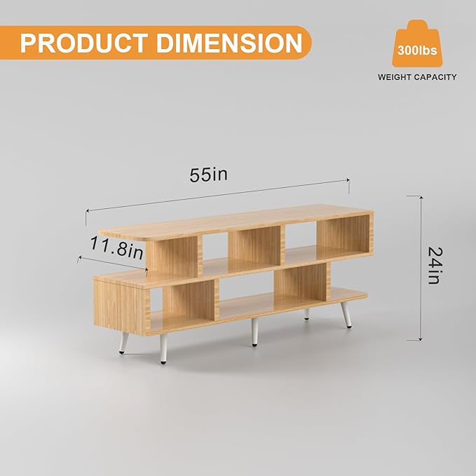 Lightdot 55 Inch TV Stand, up to 65 Inch TVs, Large Storage for Collection with 6 Open Shelves, Sturdy Media Console Table for Living Room/Entrance/Kitchen/Sofa Cabinet, Easy Assembly, Walnut