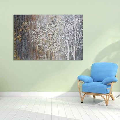 Yihui Arts Autumn Painting On Canvas White Tree Wall Art Large Landscape Falling No Leaves Artwork for Bar Club Decoration Ready to Hang