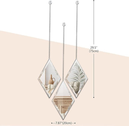 yshengood Diamond Wall Mirror Set of 6 Pcs, Silver Wall Decor Mirrors Small Glass Decor Wall Mirrors for Living Room and Bedroom Decoration