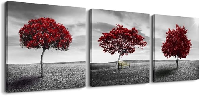 Canvas Wall Art for living room Bathroom wall decor-Panoramic black and white mangrove- 16" x 16" 3 Pieces Framed Canvas Prints Watercolor Modern scenery Office bedroom Home kitchen Decor picture