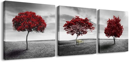Canvas Wall Art Painting Decor-Panoramic black and white mangrove- 12" x 12" 3 Pieces Framed Canvas Prints Watercolor Giclee with Black Border Ready to Hang for Modern scenery Home Office Decor