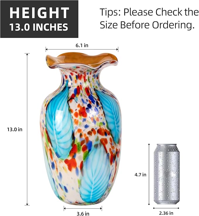 KAMMAK Colored Glass Vase, Beautiful Hand Blown Decorative Vase, Modern Art Vase for Flower Mantle Dining Table Centerpiece, Entryway Living Room Wedding Decoration, 8HPQSKQ014
