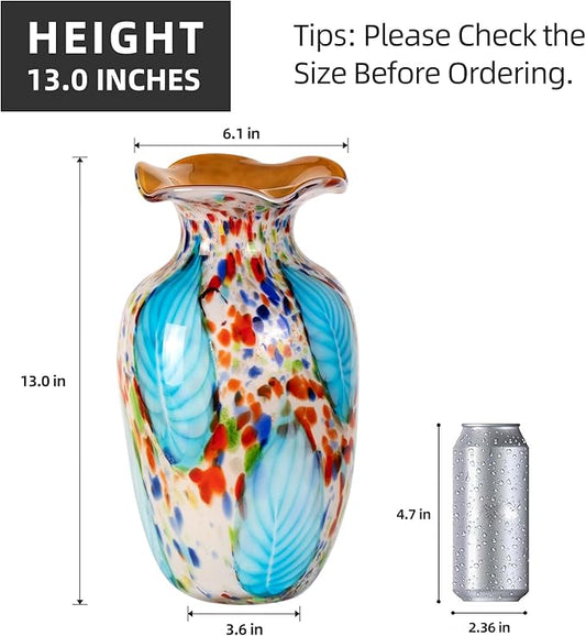 KAMMAK Colored Glass Vase, Beautiful Hand Blown Decorative Vase, Modern Art Vase for Flower Mantle Dining Table Centerpiece, Entryway Living Room Wedding Decoration, 8HPQSKQ014