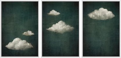 SIGNLEADER Framed Canvas Print Wall Art Set Vintage Cloudscape Dreamy Green Sky and Clouds Illustrations Boho Decorative for Living Room, Bedroom, Office - 16"x24"x3 White