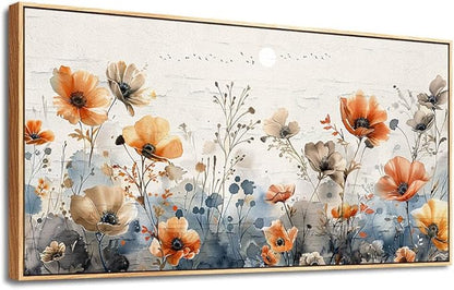 QIYILEXWART Wood Framed Canvas Wall Art For Living Room Large Wall Decor For Office Bedroom Decorations Farmhouse Pictures Flower Bush Paintings Stretched And Framed Artworks Room Ready To Hang