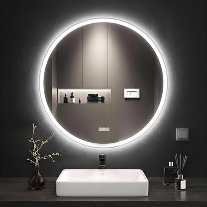 20 inches Round LED Bathroom Mirror with Lights, Anti-Fog, Dimmable, Backlit + Front Lit, Lighted Bathroom Vanity Mirror for Wall, Memory Function, Tempered Glass, Shatter-Proof