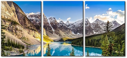 3 Pieces Colorado Framed Wall Art Snow Mountain and Lake National Park Natural Landscape Picture Modern Artwork Painting Print on Canvas for Living Room Home Decoration - 20"x28"x3 Panels