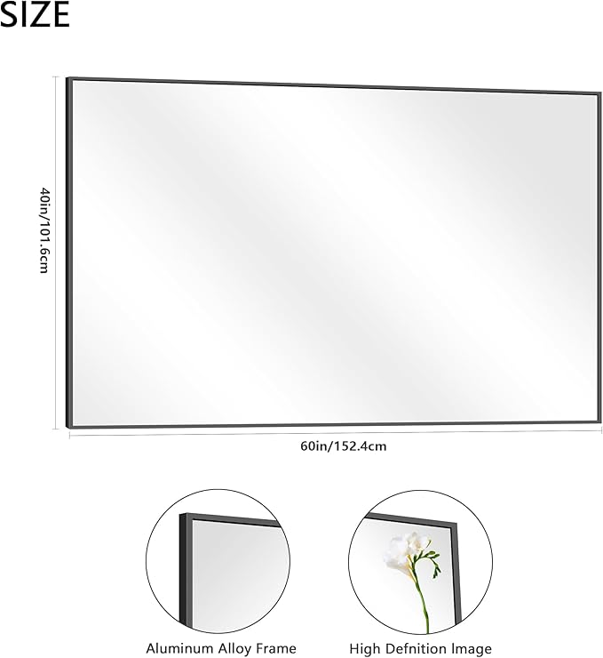 COFENY 40x60inch Black Bathroom Mirror, Black Rectangle Mirror with Frame, Large Rectangular Wall Mirrors for Bathroom, Living Room, Hair Salon, Big Farmhouse Mirror Hang Horizontal/Vertical