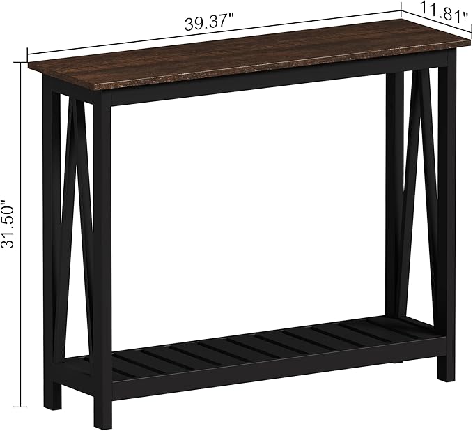 ChooChoo Console Table for Entryway Sofa Tables Living Room Farmhouse, Hallway Foyer Table Narrow with Shelf, Black