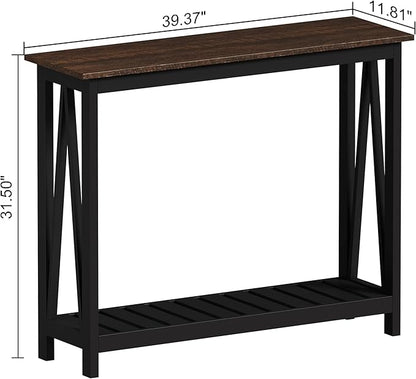 ChooChoo Console Table for Entryway Sofa Tables Living Room Farmhouse, Hallway Foyer Table Narrow with Shelf, Black