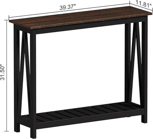 ChooChoo Console Table for Entryway Sofa Tables Living Room Farmhouse, Hallway Foyer Table Narrow with Shelf, Black