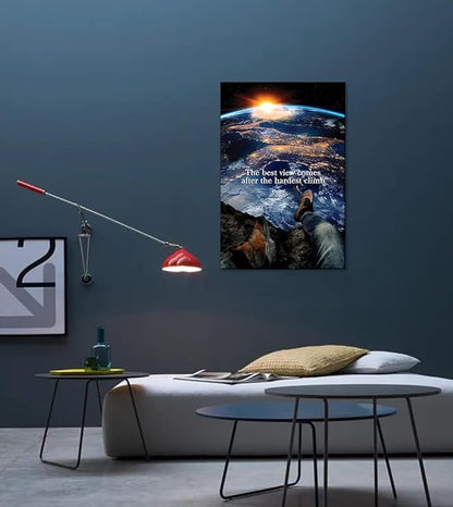 Framed Inspirational Office Canvas Wall Art The Best View Comes After The Hardest Climb Motivational Success Quotes Inspirational Motivational Poster and Prints Canvas Painting Ready to Hang-24"Wx36"H