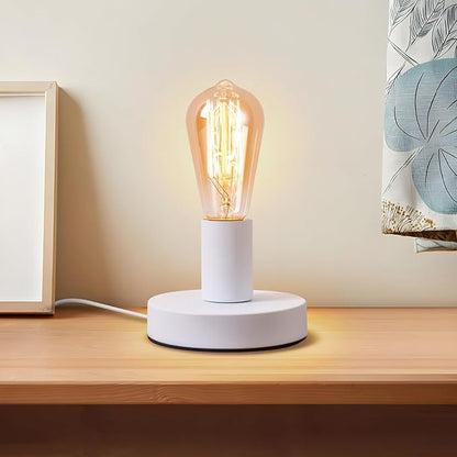 Industrial Table Lamp Base E26/E27 Ceramic Base Holder, Vintage Small Desk Lamp with Plug in Cord On/Off Switch Edison Screw Light Bulb Holder Base for Home Lighting Decor (White)