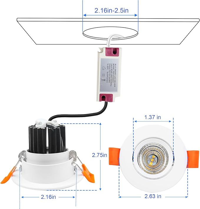 2 Inch Smart LED Recessed Lighting, 5W WiFi RGB Mini Downlight, CCT 2700-6500K Dimmable Color Changing Accent Recessed Ceiling Light, 110V Compatible with Alexa and Google Home with LED Driver, 6 Pack