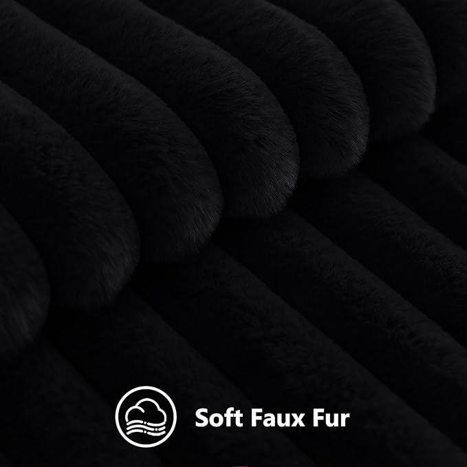 decorUhome Cozy Faux Fur Throw Pillow Covers 20x20 Set of 2 Decorative Soft Plush Striped Modern Farmhouse Boho Couch Pillow Cases with Velvet Back for Sofa Bed Living Room, Black