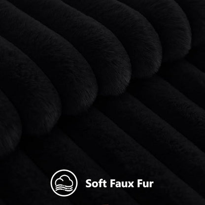 decorUhome Cozy Faux Fur Throw Pillow Covers 20x20 Set of 2 Decorative Soft Plush Striped Modern Farmhouse Boho Couch Pillow Cases with Velvet Back for Sofa Bed Living Room, Black