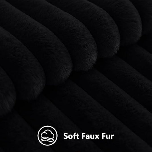 decorUhome Cozy Faux Fur Throw Pillow Covers 16x16 Set of 2 Decorative Soft Plush Striped Modern Farmhouse Boho Couch Pillow Cases with Velvet Back for Sofa Bed Living Room, Black