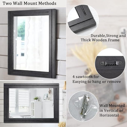AAZZKANG Wood Framed Mirror Rectangular Mirrors for Wall Black Large 26"x18" Decorative for Bedroom Living Room Bathroom Home Entyway Hanging