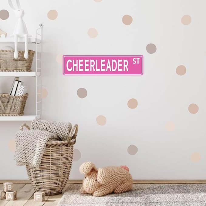 Pink "CHEERLEADER" Street Metal Tin Sign Aesthetic Cheerleading Dance Dancer Cheer Accessories for Girls Home Bedroom Dorm Room Wall 4 x 16 In