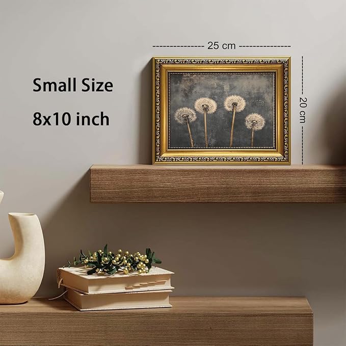 WZGZXU Gold Framed Wall Art Vintage Dandelion Wall Decor Botanical Pictures Canvas Art Farmhouse Paintings Antique Artwork For Living Room Bedroom 8x10in