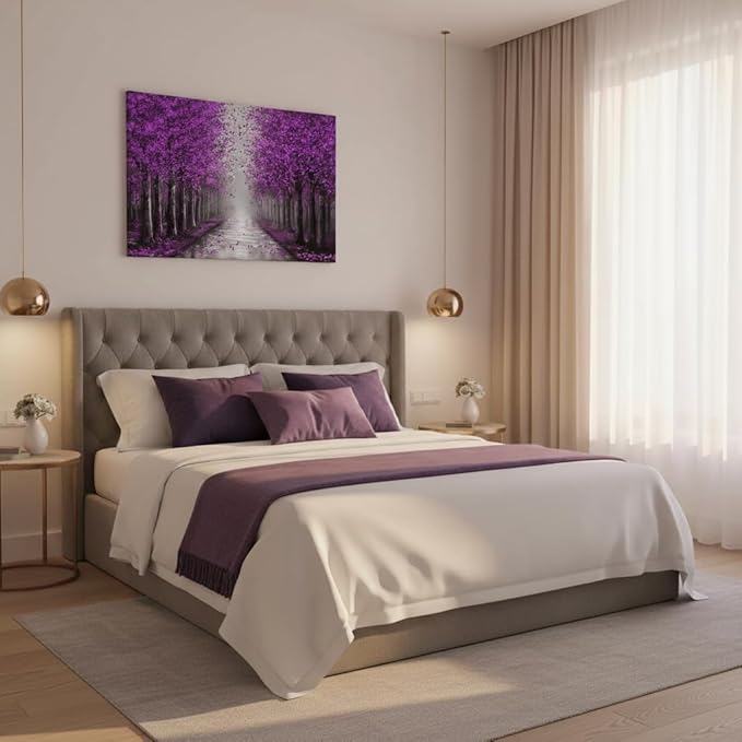 NutArtPic Purple Tree Canvas Wall Art Purple Forest Painting Fantasy Tree Artwork Nature Pictures Prints Framed For Living Room Bedroom Wall Decor 24''x36''