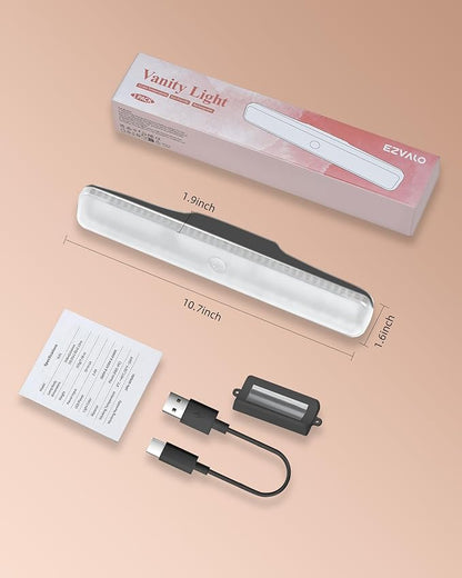 EZVALO Wireless Makeup Light 1 Pack, Vanity Lights for Mirror,Bathroom Mirror Light, Rechargeable, 3 Color Modes, Stepless Dimming, Touch Control, Adjustable Angle, Black, Women's Gifts