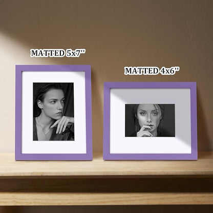 Egofine 8x10 Picture Frames 4PCS, Made of Solid Wood Display 4x6 and 5x7 with Mat Covered by Plexiglass, for Table Top Display and Wall Mounting Photo frame, Purple