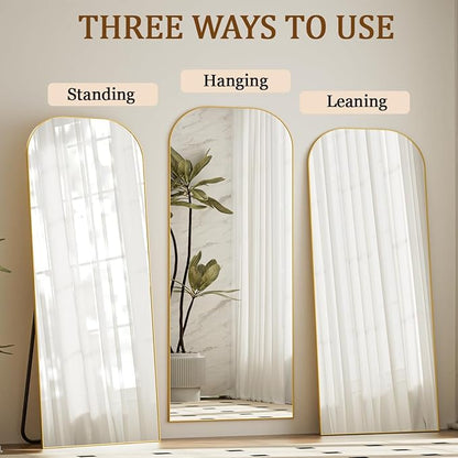 Koonmi Full Length Mirror, 71"x26" Mirror Full Length with Stand, Gold Domed Top Square-Edged Floor Mirror with Aluminum Alloy Frame for Bedroom Living Room