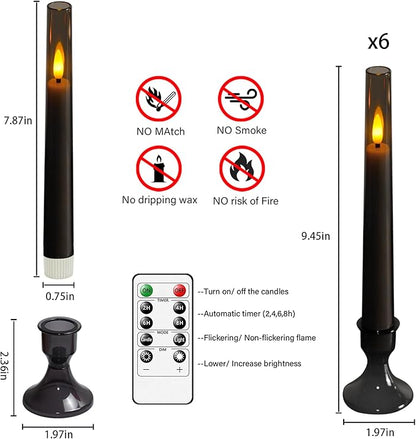 Sasigeiaa Flameless Taper Candles,with Remote and Timer Flickering Flameless Candles,6 Pack Led Candles,with Base Battery Operated Candles， Taper Candles for Home, Wedding, Party (Grey)
