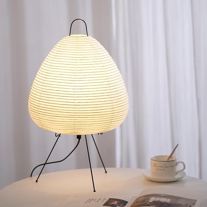 Japanese Noguchi Inspired Table Lamp Zen Rice Paper Lantern with Warm Light for Bedroom Living Room or Office Modern Japandi Decor (Teardrop)