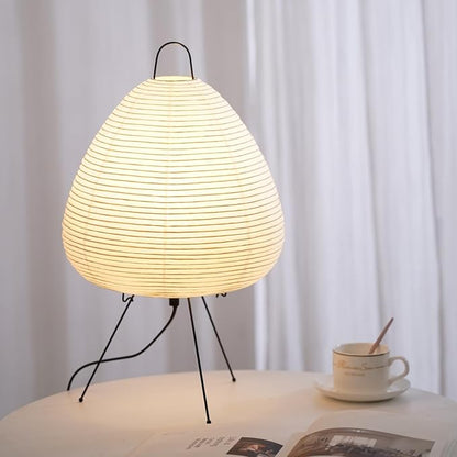 Japanese Noguchi Inspired Table Lamp Zen Rice Paper Lantern with Warm Light for Bedroom Living Room or Office Modern Japandi Decor (Teardrop)