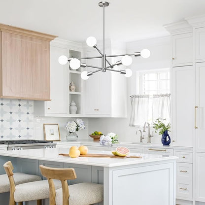 10.9"-52.3" Height Adjustable Sputnik Chandeliers Dining Room Light Fixture (8-Light, 30-Inch), Modern Brushed Nickel Chandelier, Mid Century Modern Chandeliers for Dining Room (Bulbs Not Included)