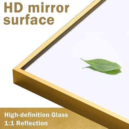 NeuType Full Length Mirror, 64"x21" Body Mirror with Stand Floor Standing Wall-Mounted Hanging or Leaning Against Wall Aluminum Alloy Thin Frame (Gold)