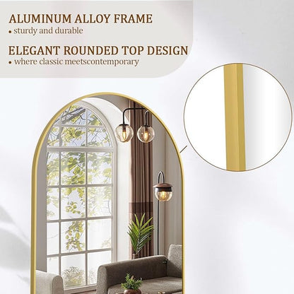 Koonmi 21"x56" Arched Full Length Mirror, Gold Large Floor Mirror with Aluminum Alloy Frame, Standing Hanging or Leaning Wall-Mounted Full Body Mirror for Living Room and Bedroom
