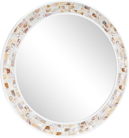 Tanmicoshomy Round Wall Mirror 30 Inch, Natural Brown Shell Framed Circle Mirrors with Tempered Glass for Coastal Bathroom Bedroom Living Room or Entrayway(Brown)