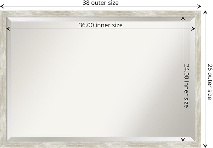 Amanti Art Silver Bathroom Mirror for Over Sink, 26x38 Crackled Metallic Narrow Rectangle Vanity Mirror, Large Casual Frame, Hangs Horizonally and Vertically, Bathroom Wall Decor, Beveled Edge