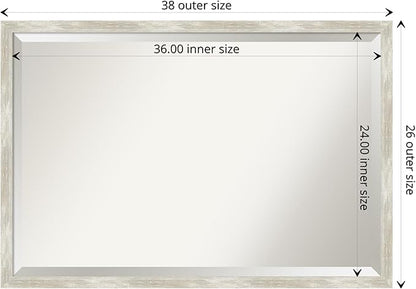 Amanti Art Silver Bathroom Mirror for Over Sink, 26x38 Crackled Metallic Narrow Rectangle Vanity Mirror, Large Casual Frame, Hangs Horizonally and Vertically, Bathroom Wall Decor, Beveled Edge